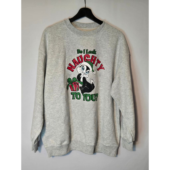 Y2K Fruit of the Loom Tag "Do I Look Naugty" Holiday Crewneck Sweatshirt (2006) - Picture 1 of 7